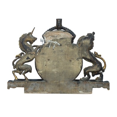 Lot 92 - A carved pine and polychrome painted Royal Coat of Arms, circa 1902-52