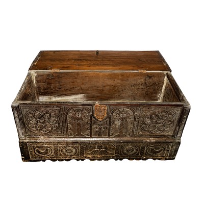 Lot 53 - A Continental oak coffer, believed first half of the 17th century