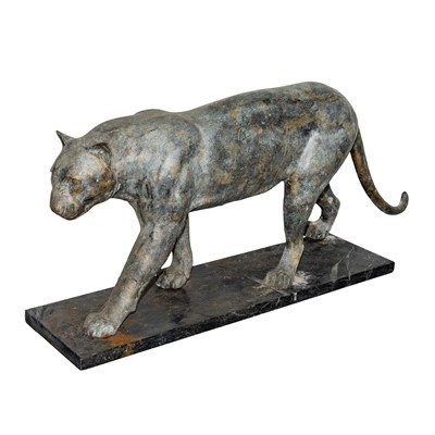 Lot 126 - An Art Deco style patinated bronze sculpture of a panther, mid-20th century