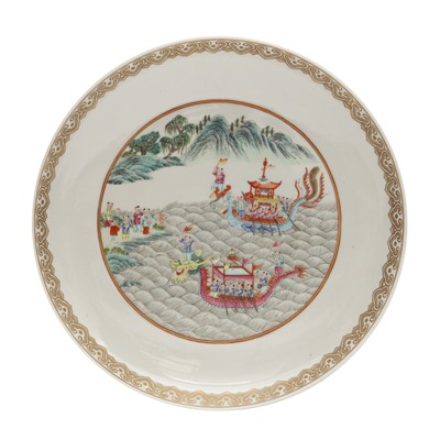 Lot 757 - A Chinese famille-rose 'boat procession' dish, 20th century