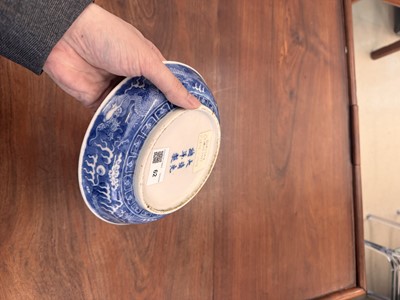 Lot 62 - A Chinese blue and white 'dragon' dish, Qing dynasty, Guangxu mark and of the period