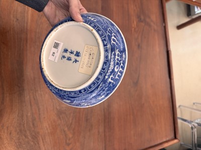 Lot 62 - A Chinese blue and white 'dragon' dish, Qing dynasty, Guangxu mark and of the period