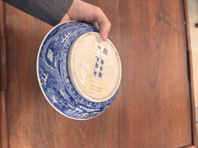Lot 62 - A Chinese blue and white 'dragon' dish, Qing dynasty, Guangxu mark and of the period