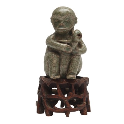 Lot 702 - A Chinese crackle-glazed 'monkey' water dropper, Qing dynasty, 19th century