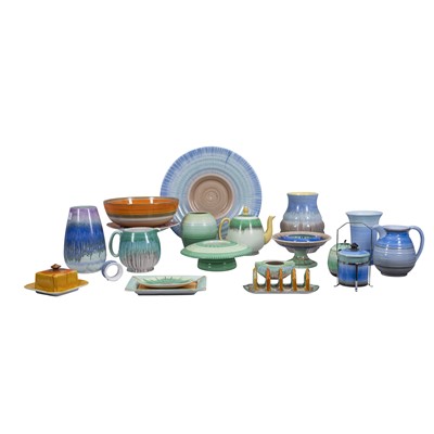 Lot 116 - A group of Art Deco Shelley Harmony Dripware, in Orange, Blue and Green Tones