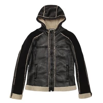 Lot 207 - Chanel Black Leather Hooded Jacket - Size 42