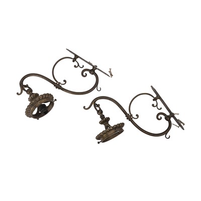 Lot 294 - A pair of Victorian brass wall lights with cut glass shades