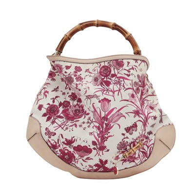 Lot 38 - Gucci Pink Flora Peggy Bamboo Hobo Bag