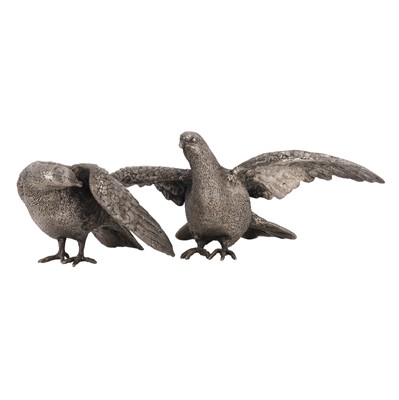 Lot 36 - A pair of French mid-century silver plated pigeons