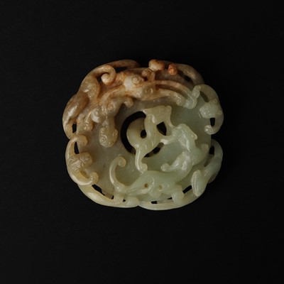 Lot 127 - A carved 'chilong' jade plaque, 18th century or earlier