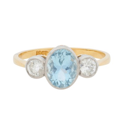 Lot 48 - An aquamarine and diamond three-stone ring
