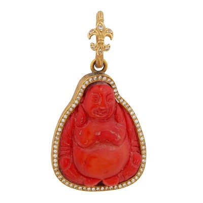 Lot 99 - A jade and diamond Buddha pendant