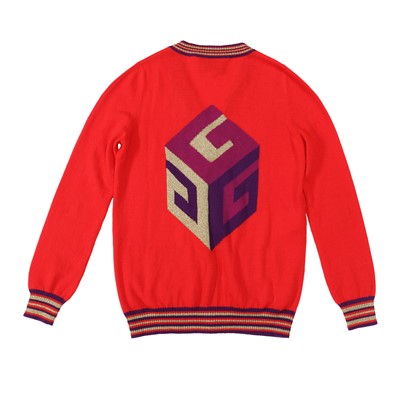 Lot 56 - Gucci Red Wool Graphic Knit Cardigan - Size M