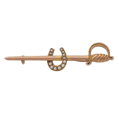 Lot 13 - A sword and horseshoe seed pearl brooch