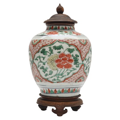 Lot 40 - A Chinese wucai 'floral' jar, Transitional period, 17th century