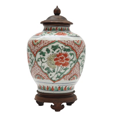 Lot 40 - A Chinese wucai 'floral' jar, Transitional period, 17th century