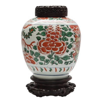 Lot 41 - A Chinese wucai 'phoenix' jar, Transitional period, 17th century