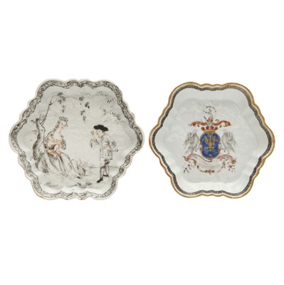 Lot 549 - A Chinese armorial saucer and a 'European subject' saucer, Qing dynasty, 18th century