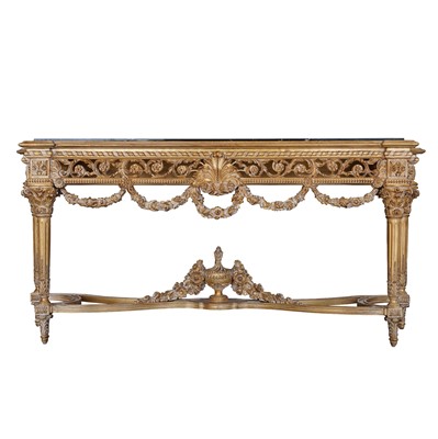 Lot 245 - A 18th-century George II style gilt console table with black marble top