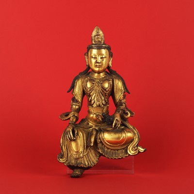 Lot A fine and rare Chinese gilt-bronze figure of Water-Moon Guanyin, Ming dynasty, 17th century