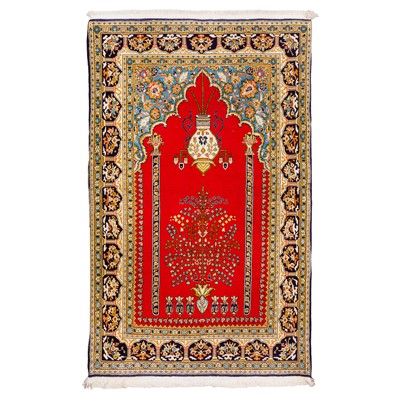 Lot 29 - A fine part silk Qum prayer rug, central Persia