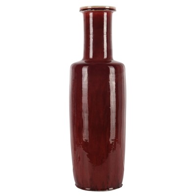 Lot 37 - A rare and very large Chinese copper red-glazed 'Langyao' rouleau vase, Qing dynasty, Kangxi period