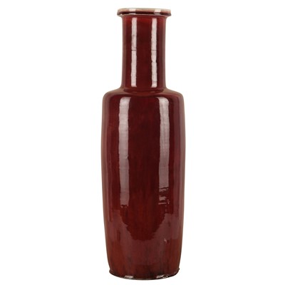 Lot 37 - A rare and very large Chinese copper red-glazed 'Langyao' rouleau vase, Qing dynasty, Kangxi period
