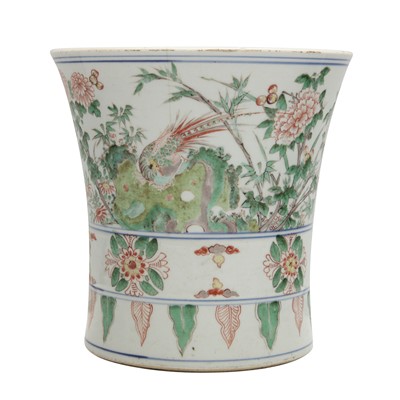 Lot 43 - A Chinese wucai beaker vase, gu, Qing dynasty, Shunzhi period