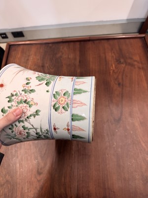 Lot 43 - A Chinese wucai beaker vase, gu, Qing dynasty, Shunzhi period