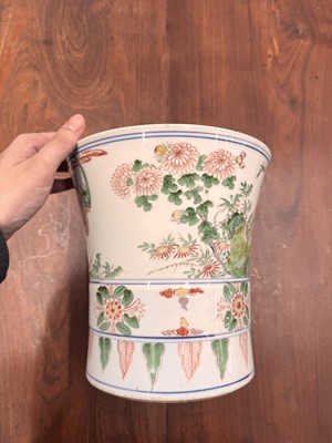 Lot 43 - A Chinese wucai beaker vase, gu, Qing dynasty, Shunzhi period