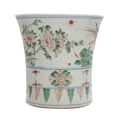Lot 43 - A Chinese wucai beaker vase, gu, Qing dynasty, Shunzhi period
