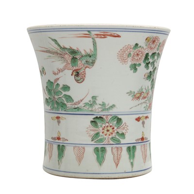 Lot 43 - A Chinese wucai beaker vase, gu, Qing dynasty, Shunzhi period