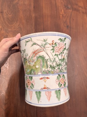 Lot 43 - A Chinese wucai beaker vase, gu, Qing dynasty, Shunzhi period