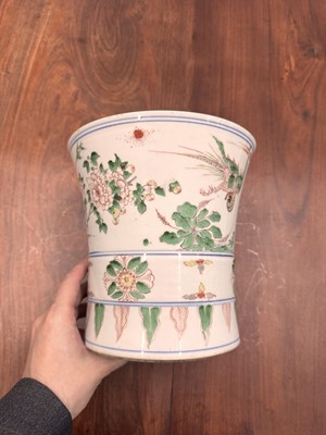Lot 43 - A Chinese wucai beaker vase, gu, Qing dynasty, Shunzhi period