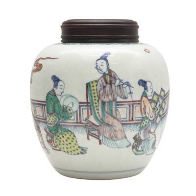 Lot 95 - A Chinese doucai 'musicians' jar and cover, 19th century