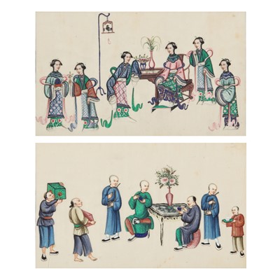 Lot 722 - Two Chinese 'figural' pith paintings, Qing dynasty, 19th century