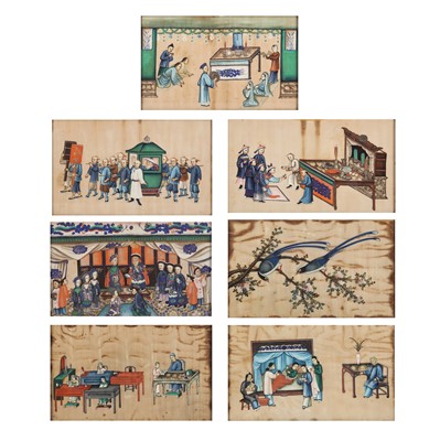 Lot 723 - Seven Chinese 'figural' pith paintings, Qing dynasty, 19th century