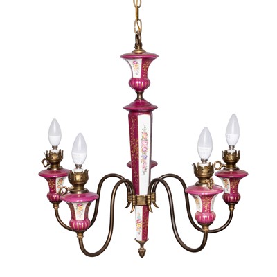 Lot 283 - Mid to late 20th Century porcelain five branch chandelier