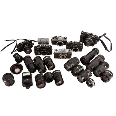 Lot 115 - A Selection of 35mm Cameras, Lenses, Lens Parts, and other accessories