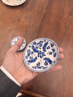 Lot 9 - A pair of fine Chinese export eggshell 'lady' cups and saucers, Qing dynasty, Kangxi period