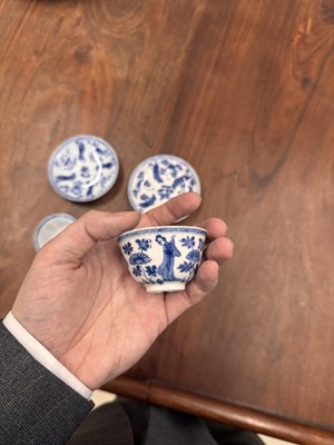 Lot 9 - A pair of fine Chinese export eggshell 'lady' cups and saucers, Qing dynasty, Kangxi period