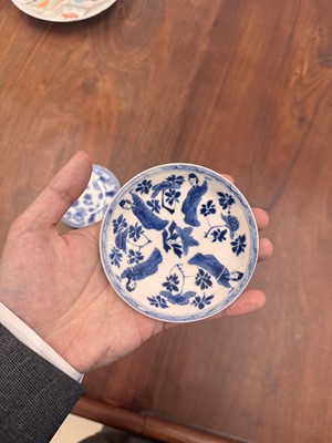 Lot 9 - A pair of fine Chinese export eggshell 'lady' cups and saucers, Qing dynasty, Kangxi period