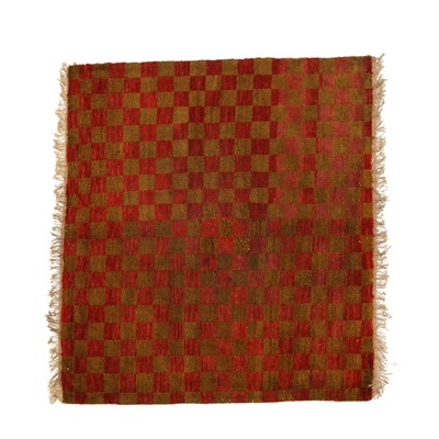 Lot 589 - A Tibetan 'checkerboard' square rug, 19th/20th century