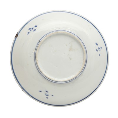 Lot 44 - A Chinese blue and white 'frog and butterfly' dish, Ming dynasty, Tianqi period