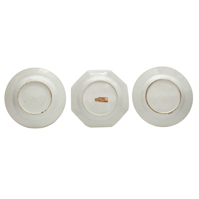 Lot 545 - Three Chinese famille-rose 'floral' dishes, Qing dynasty, Qianlong period
