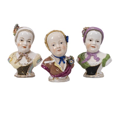 Lot 161 - Three porcelain portrait busts to include a Meissen example.