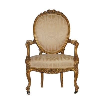 Lot 234 - A giltwood open armchair in Louis XV style, late 19th century