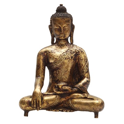 Lot 502 - A Nepalese gilt-bronze figure of Buddha Shakyamuni, 18th/19th century