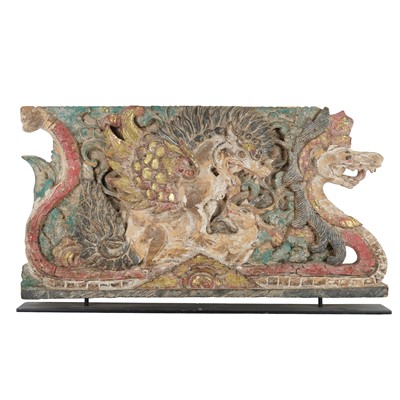Lot 394 - A Burmese painted carved wood panel