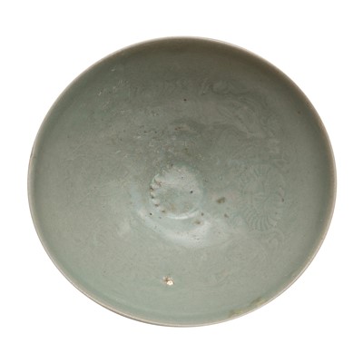 Lot 799 - A Korean celadon-glazed moulded bowl, Goryeo dynasty, 12th/13th century
